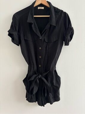 Khush Black Romper with Tie-Waist Detail